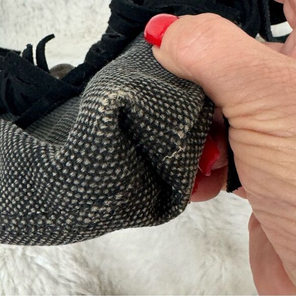 Ed Hardy Vintage Black Cow Leather Canvas Fringe Studded Clutch Wristlet - Picture 11 of 17